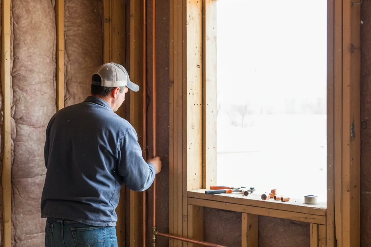 Licensed plumber running new copper supply lines in a Agency home