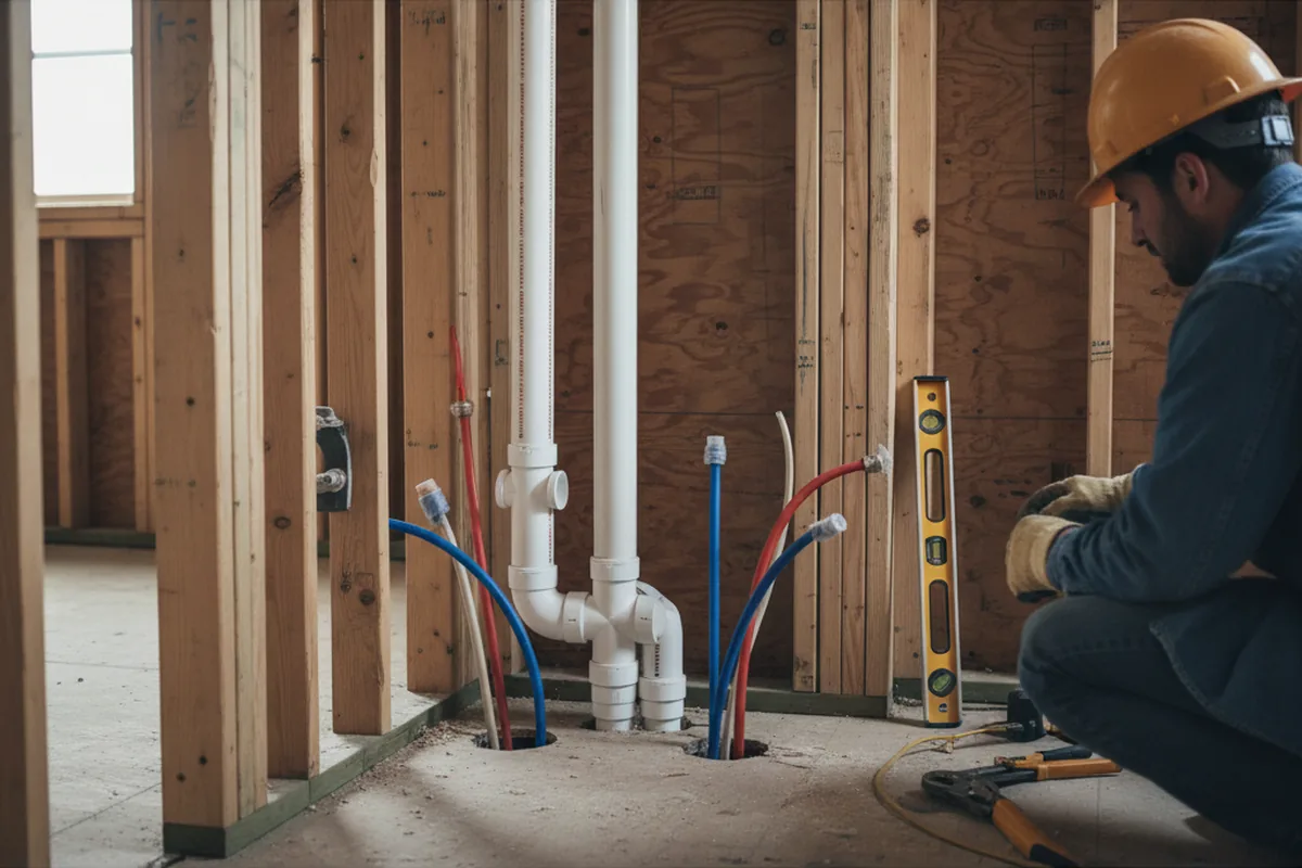 Drain and supply rough-in during Sump Pump Repair in Agency